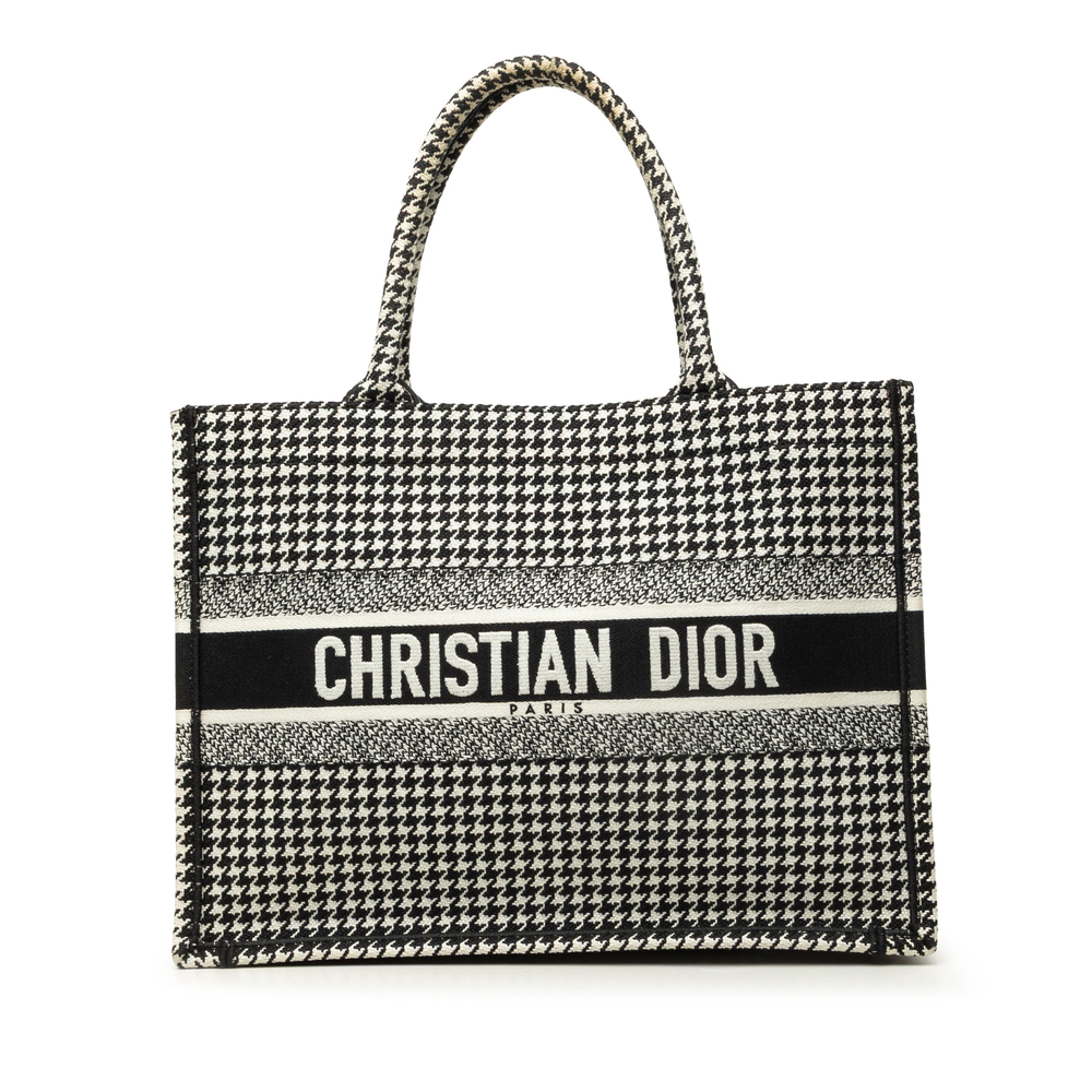 Pre-Loved Dior Medium Canvas Houndstooth Embroidered Book Tote